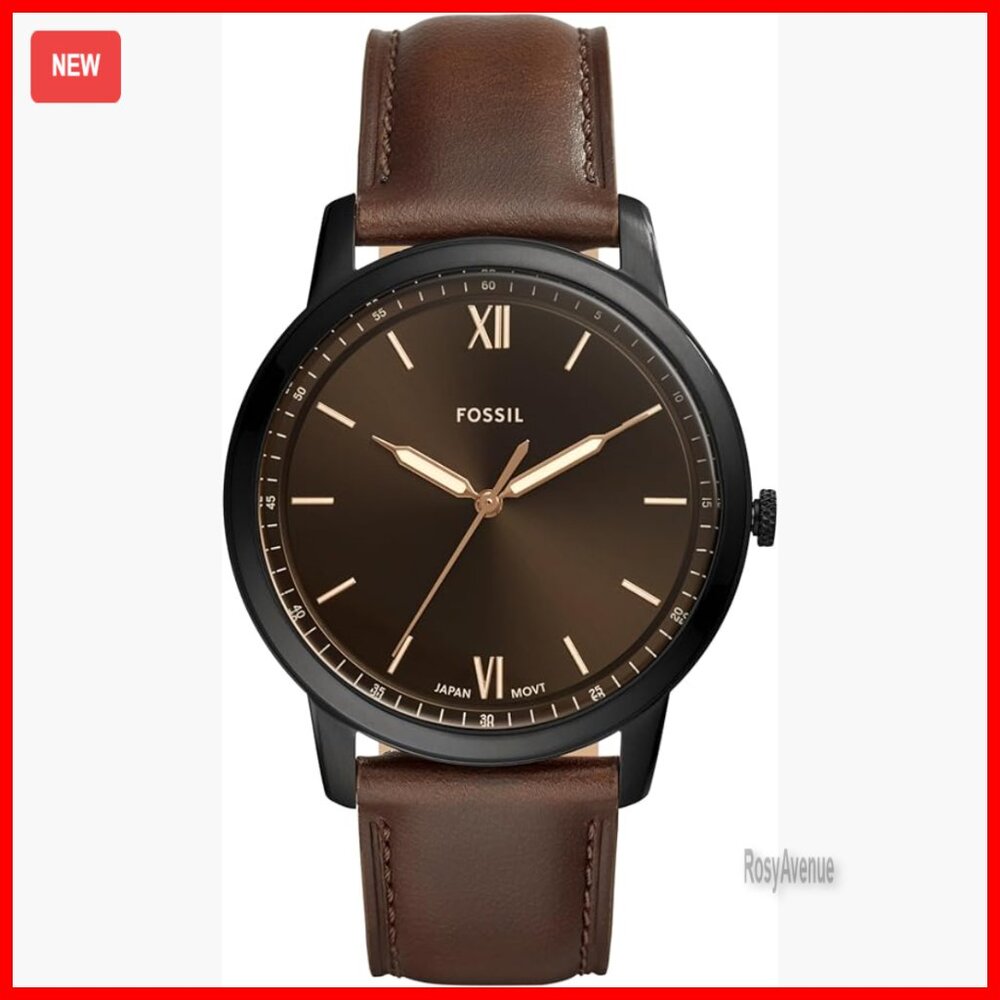 Men's Minimalist Watch With Leather Band, 44mm Case, Water Resistant